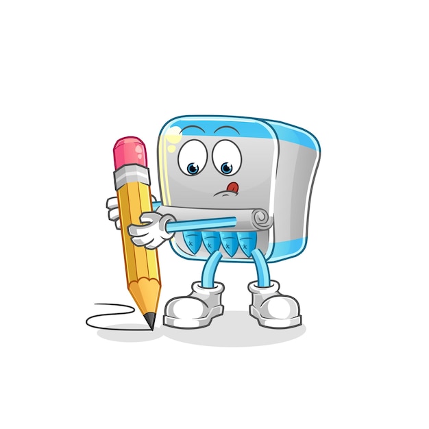 Canned fish write with pencil cartoon mascot vector