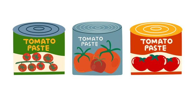 Vector canned food with tomatoes tomato paste for pizza and pasta retro anned products poster