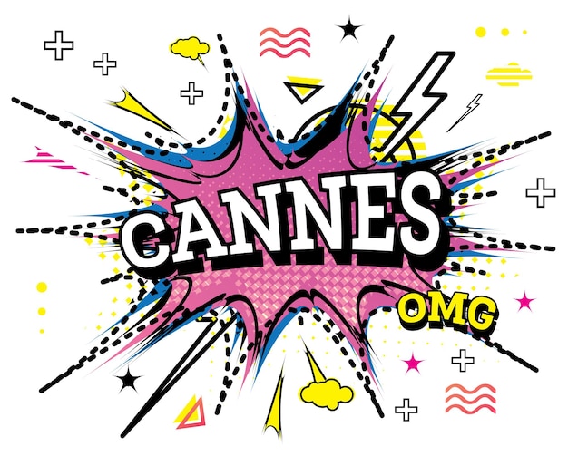 Cannes Comic Text in Pop Art Style Isolated on White Background Vector Illustration