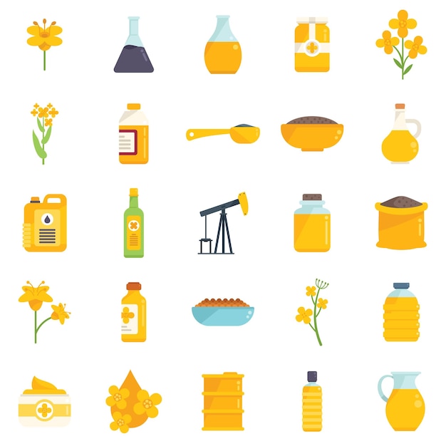 Canola icons set flat vector Seed rapeseed