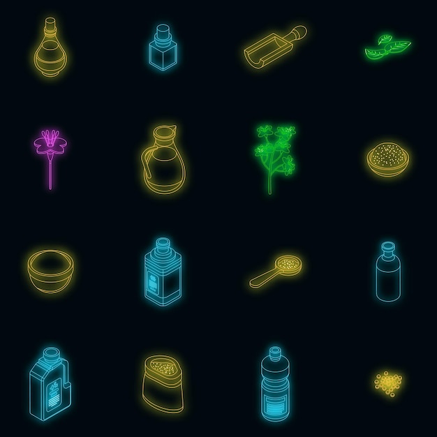 Canola icons set vector neon