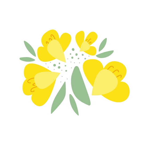 Canola on a white isolated background Yellow handdrawn bright flowers Blooming design elements