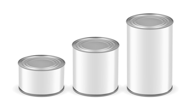 Cans of different sizes isolated on white background mock up vector