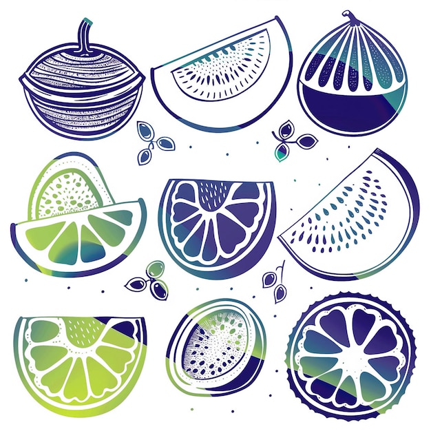 Vector cantaloupe flat vector linea set illustration high quality