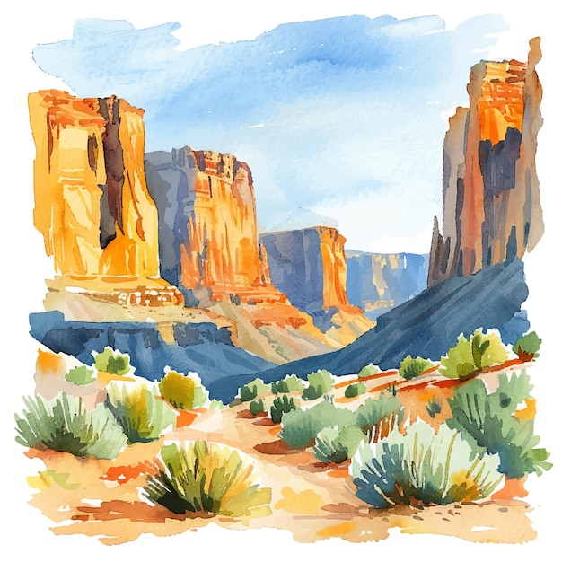 canyon lanscape vector illustration in watercolor style