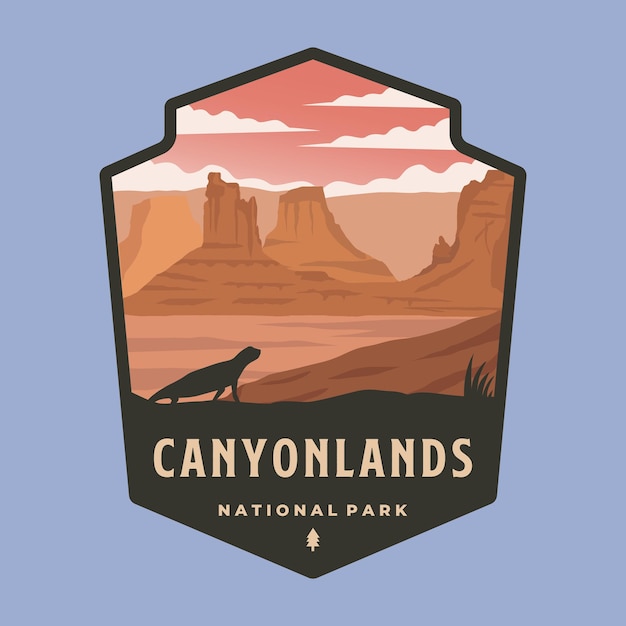 Vector canyonlands national park emblem patch logo vector illustration design utah landmark sticker style