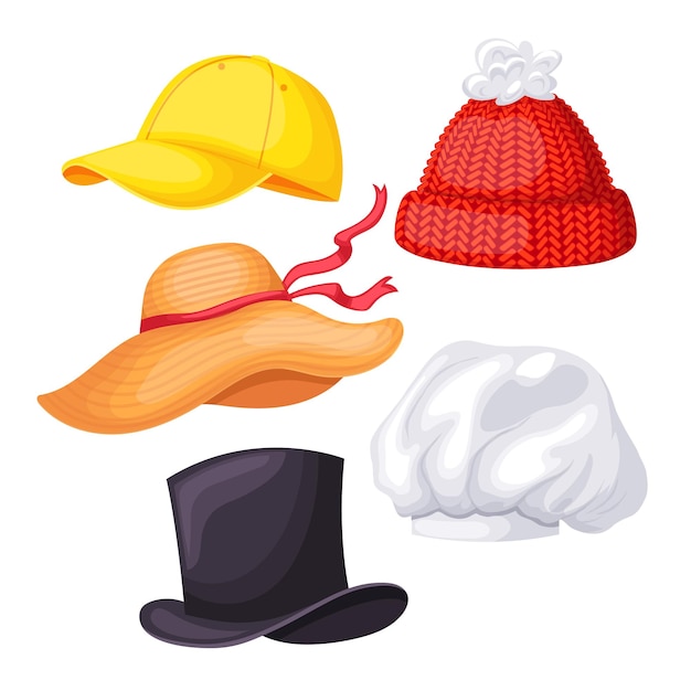 Vector cap hat fashion set cartoon vector illustration