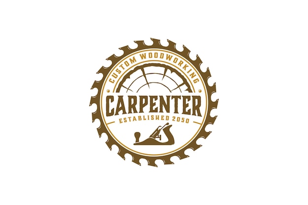 Capenter wood work logo design wood plane circular saw vintage  timber lumberjack workshop