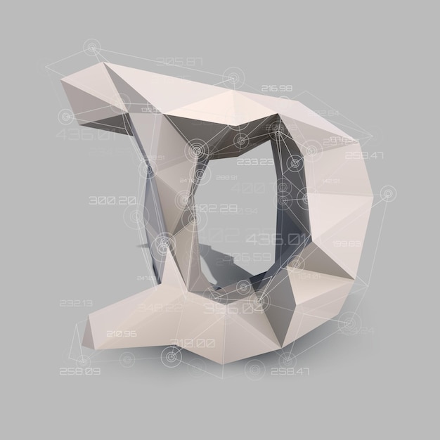 Vector capital latin letter d  in low poly style abstract virtual transparent network with data virtual object vector concept