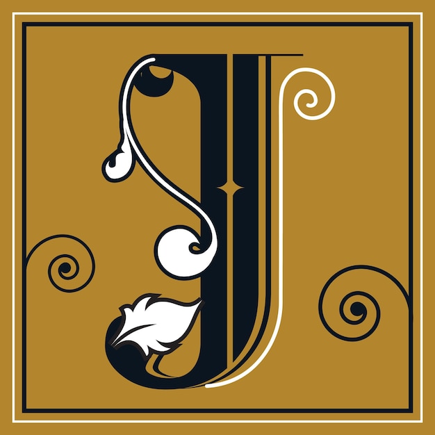 Capital letter J in Leaves With a Frame design