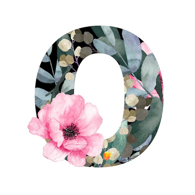 Capital letter O floral style With flowers and leaves of plants