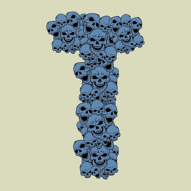 Capital letter T in skulls design