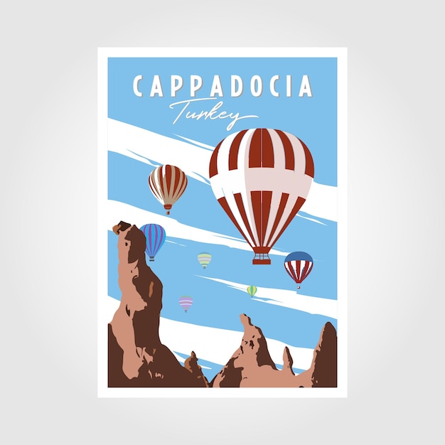 Cappadocia hot air balloon flight poster Travel to Turkey Retro poster vintage banner