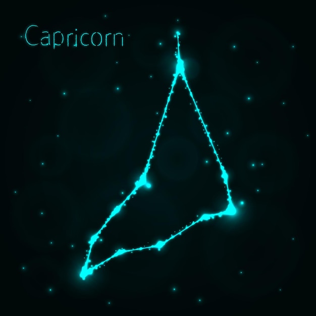 Capricorn Illustration Icon Lights Silhouette on Dark Background Glowing Lines and Points