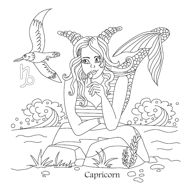 Capricorn zodiac sign as a beautiful girl astrology vector illustration