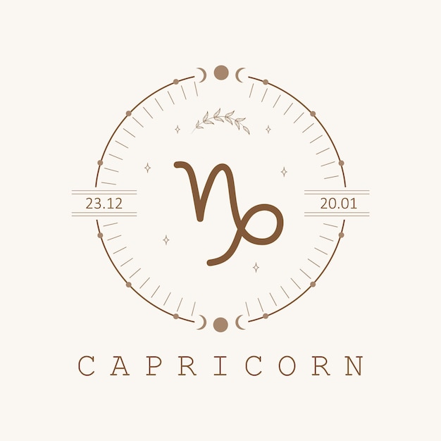 Capricorn Zodiac sign in boho style Astrological icon isolated on white background