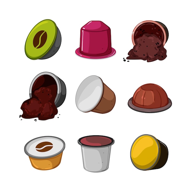 Capsule coffee set cartoon vector illustration