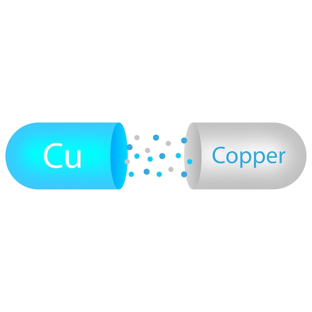 Capsule cu copper. Health care concept. Medical icon. Essential vitamin complex. Vector illustration