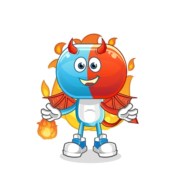 Capsule head cartoon demon with wings character cartoon vector