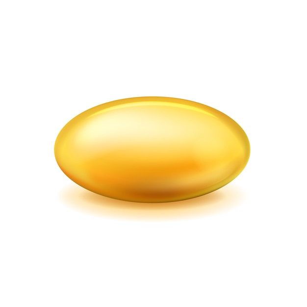 Capsule oil Realistic pill vitamin omega 3 Organic fish fatty acid Medical diet nutrient Cosmetic transparent serum tablet Health care food supplement Vector yellow essence drug