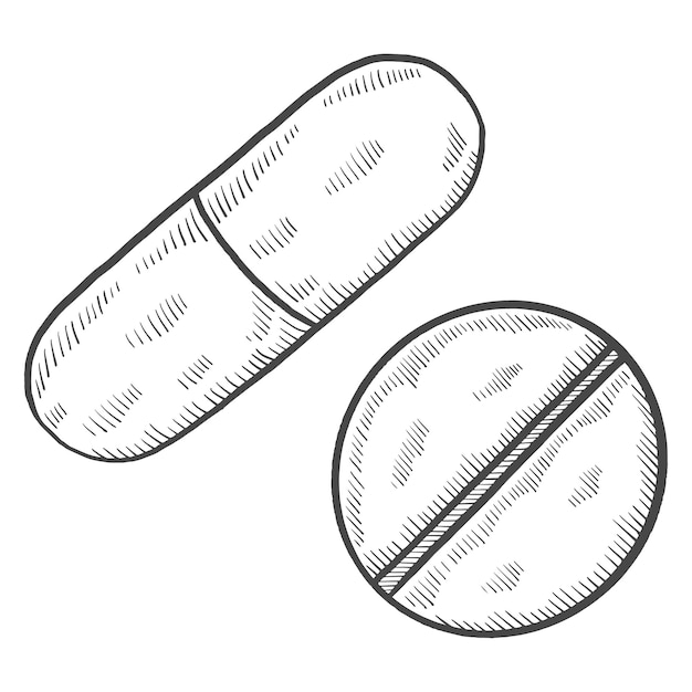 Capsule pills healthcare charity humanitarian international day isolated doodle hand drawn sketch with outline style