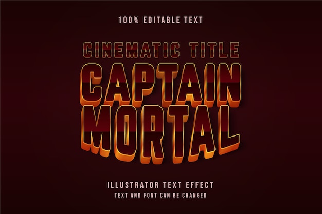 Captain mortal,3d editable text effect red gradation black cinematic style effect