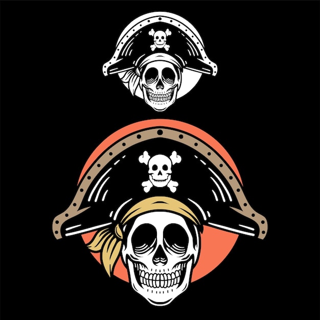 captain skull pirates hand drawing illustration vintage