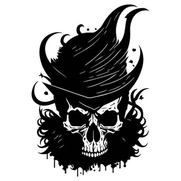 Captain skull vector Pirate skull vector black outline illustration on white background