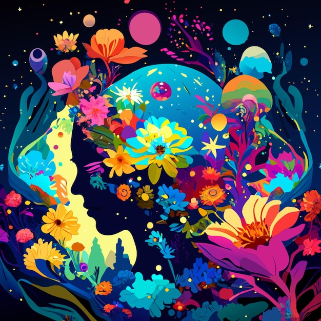 Vector captivate the essence of a cosmic garden through watercolors vector illustration