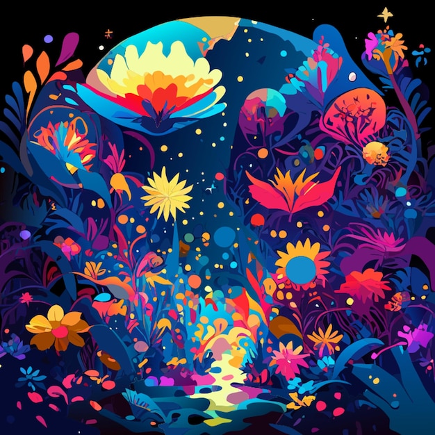 captivate the essence of a cosmic garden through watercolors vector illustration