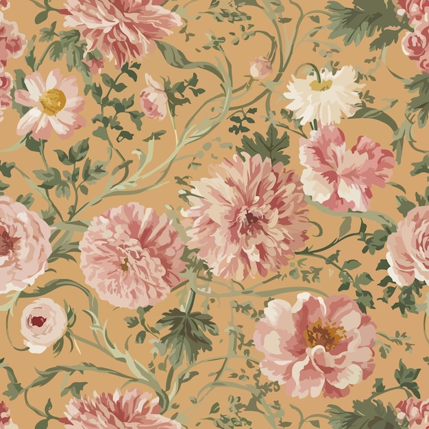 Vector captivating painterly floral pattern that exudes bohemian charm and vintage elegance