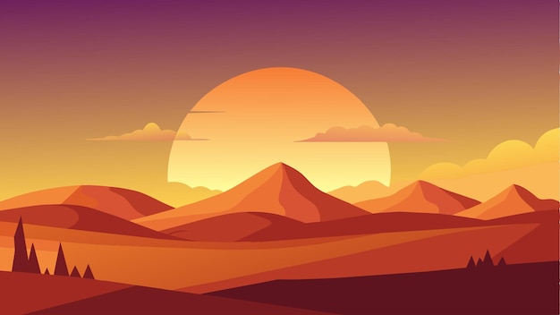 Vector a captivating view of a golden sunset over the desert in the evening a perfect backdrop for a