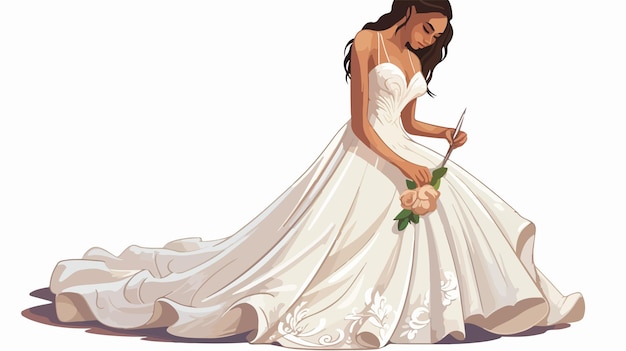 Vector capturing the finishing details of a brides elegant wedding gown