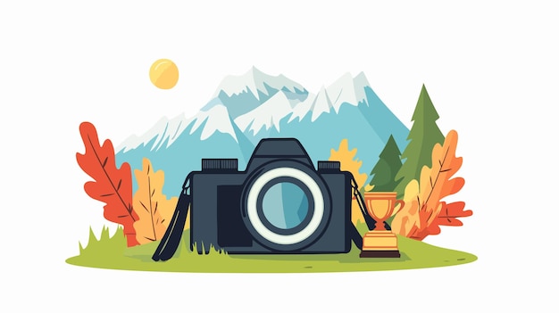 Vector capturing stunning landscape views with camera and trophy