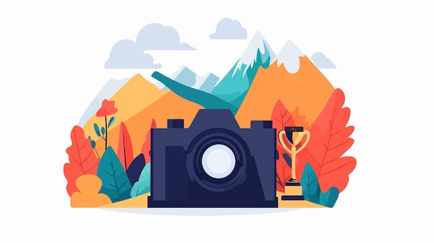 Vector capturing stunning landscape views with camera and trophy