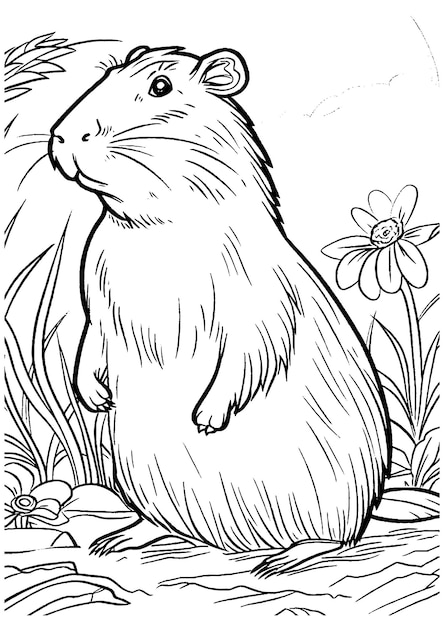 Vector capybara coloring page capybara line art