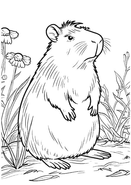 Vector capybara coloring page capybara line art