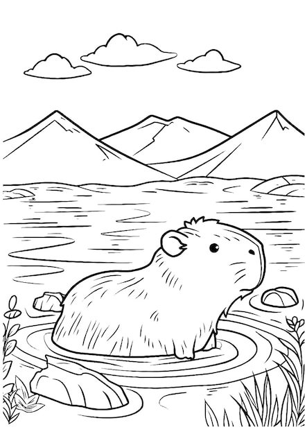 Capybara Coloring Page Capybara Line Art