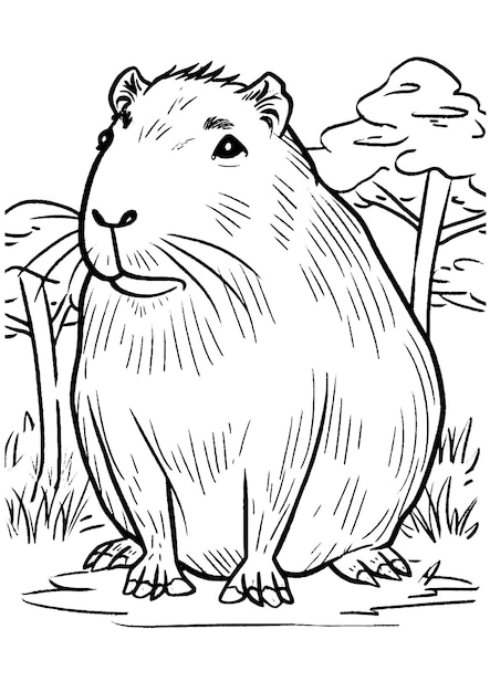 Capybara Coloring Page Capybara Line Art