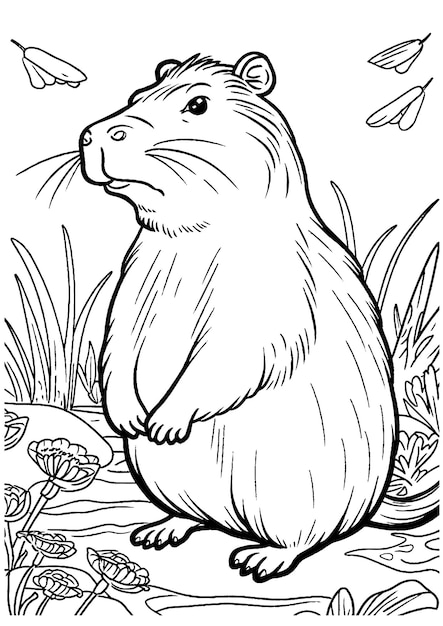 Vector capybara coloring page capybara line art