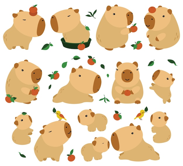 Capybara cute on a white background vector illustration Cutie funny capybara cartoon portrait