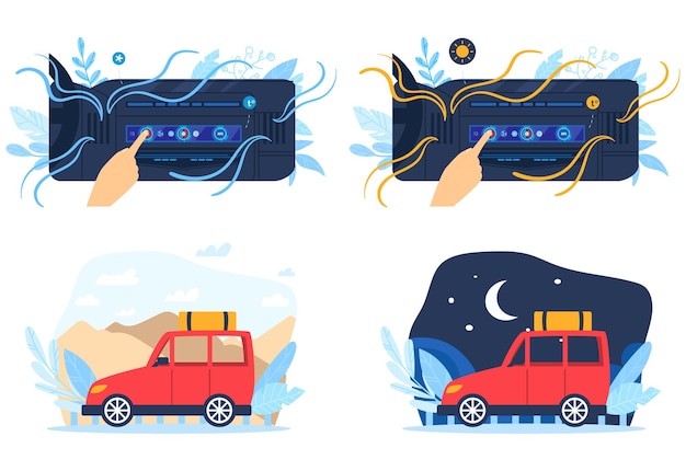 Car air conditioner  illustration set.