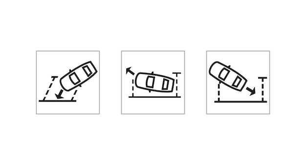 Car automatic parking system icon set. Driverless parking sensor. Horizontal and vertical parking.