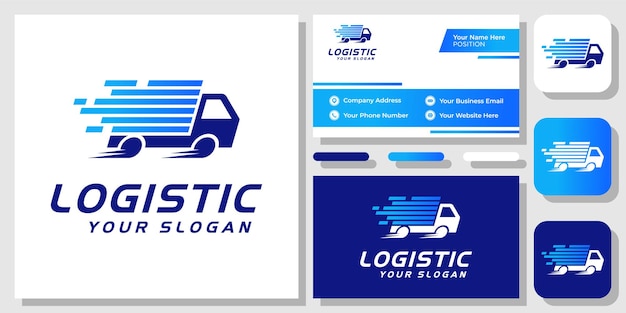 Car Box Truck Logistic Courier Delivery Shipping Express Cargo Logo Design Business Card Template