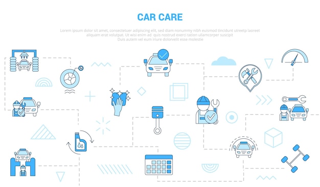 Car care concept with icon set template banner with modern blue color style