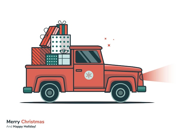 Car carrying a pile of Christmas Gift illustration in Flat Design for seasonal greeting