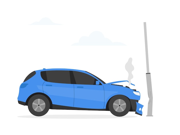 Car crash with a street light pole accident concept