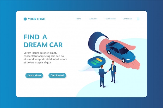 car dealer isometric website landing page template