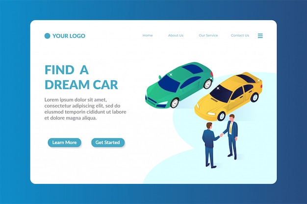 car dealer isometric website landing page template