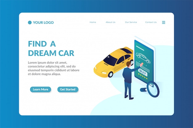 car dealer isometric website landing page template